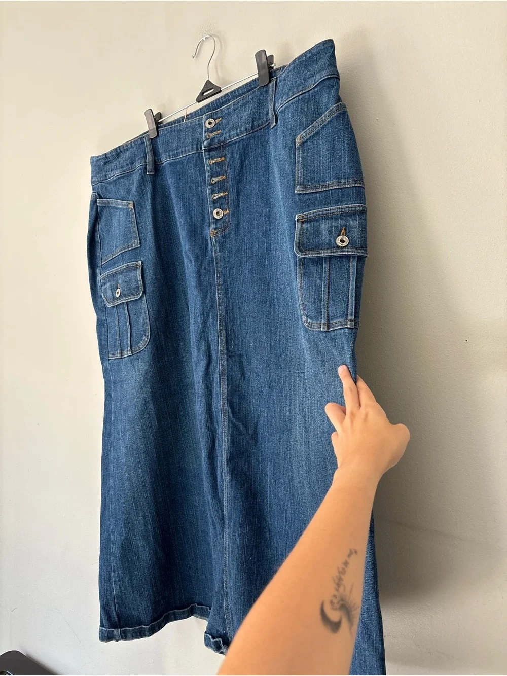 Y2K Preppy Cargo Blue Denim Straight Cargo Maxi Streetwear Plus Skirt - Size 22
